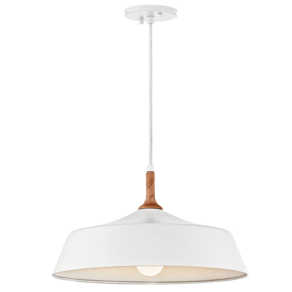 Kichler 43683WH Danika 9.25" 1 Light Pendant with White finish and Wood Accents in White